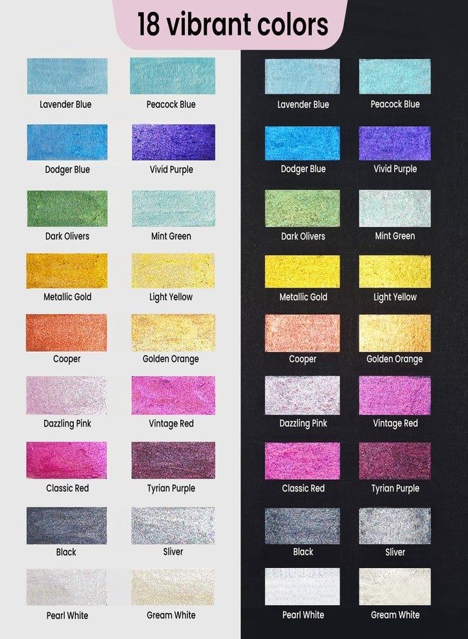 VEESA Metallic Watercolor Paint, Valentines Gifts, 18 Pigment Rich Colors + 2 Waterbrushes, XL Pans, Starry Series Water Color for Professionals Artists & Crafters - Image 4